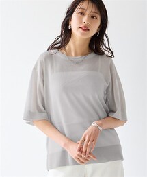 nissen | 〈大きいサイズ〉【アイスクリーンライト】シアーニット5分袖Tシャツ（接触冷感・毛玉になりにくい・洗濯機で洗える）(ニット/セーター)