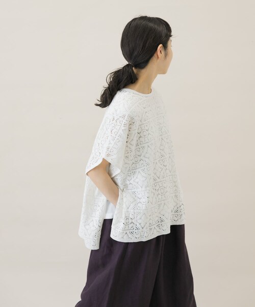 かぐれ(カグレ)の「コットンレースポンチョプルオーバー(Tシャツ/カットソー・レディース・OFF/BLACK・FREE)」の5枚目の写真