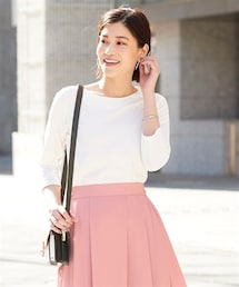 nissen | 大きいサイズ【シルケット加工】ドライタッチボートネック7分袖Tシャツ(Tシャツ/カットソー)