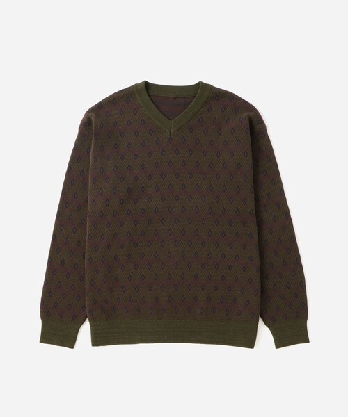 Saturdays NYC（サタデーズ ニューヨークシティ ）の「Charles Jacquard Vneck Sweater（ニット/セーター・レディース・ブラック/オリーブ・L/M/S/XL）」の7枚目の写真