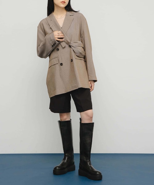 KBF（ケイビーエフ）の「バッグSETダブルジャケット（テーラードジャケット・レディース・BROWN MIX/GRAY MIX/BLACK・one）」の2枚目の写真