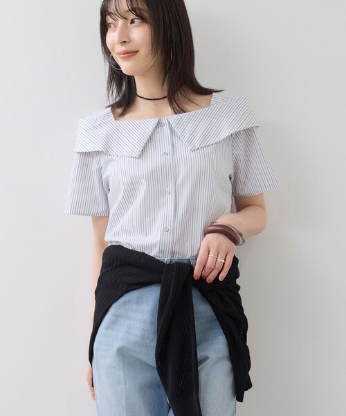 VIS（ビス）の「【夏トク価格】オフショルライクハーフスリーブブラウス/イージーケア（シャツ/ブラウス・レディース・ホワイト系/ダークブラウン系/ブルー系・F）」の10枚目の写真