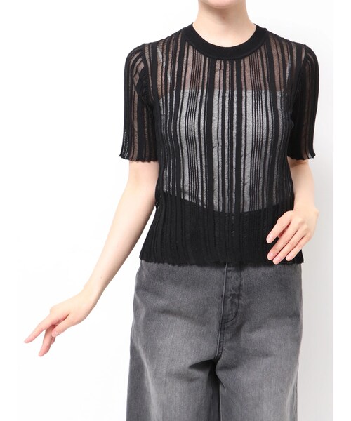 MURUA（ムルーア）の「シアーストライプニット（ニット/セーター・レディース・アイボリー/ブラック/ブルー・F）」の4枚目の写真