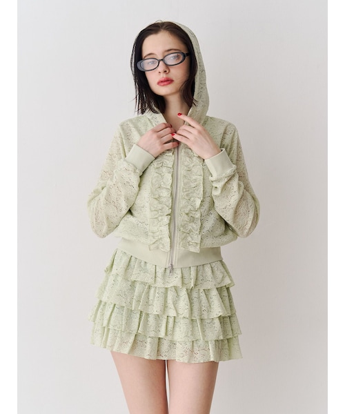 jouetie（ジュエティ）の「レースクロップドZIPフーディー【セットアップ対応】（その他トップス・レディース・オフホワイト/ブラック/グリーン・M）」の3枚目の写真