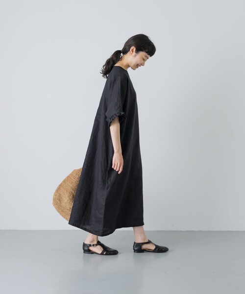 かぐれ（カグレ）の「『2サイズ展開』リネンフリルスリーブワンピース（ワンピース・レディース・BLACK・0/1）」の3枚目の写真