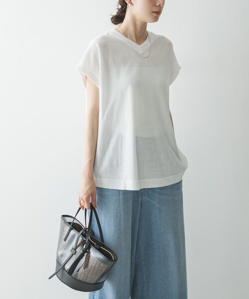 URBAN RESEARCH（アーバンリサーチ）の「『UVカット』2WAYフレンチスリーブニット（ニット/セーター・レディース・OFF/BEIGE/CHARCOAL/NAVY・FREE）」の8枚目の写真