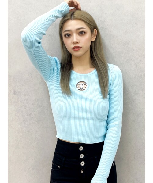 GYDA（ジェイダ）の「Symmetry GYDA MOLDクルーネックニットトップス（ニット/セーター・レディース・ライトグレー/アイスブルー/オフホワイト/ブラック/スカイブルー・F）」の12枚目の写真