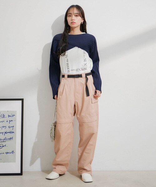 VIS（ビス）の「【洗える】ベルト付ナイロンカーゴパンツ（カーゴパンツ・レディース・キナリ/ブラック/オレンジ系・M/S）」の17枚目の写真