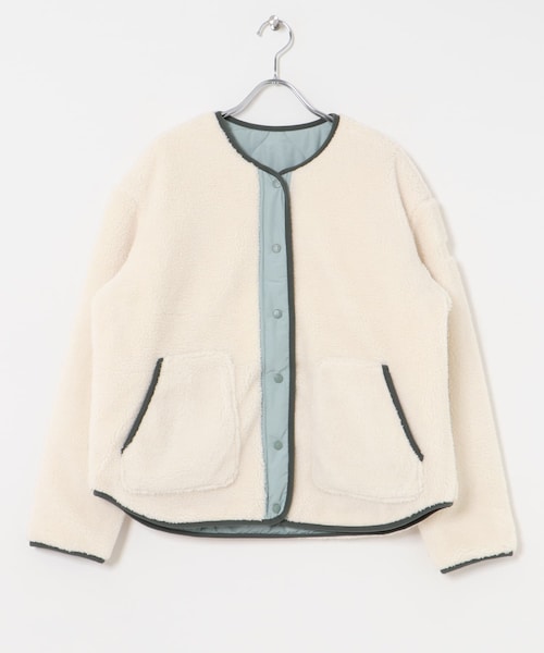 THE GOODLAND MARKET（ザグッドランドマーケット）の「AIGLE　リバーシブル シェルパフリース（ノーカラージャケット・レディース・TAUPE/CELADON・S/M/L）」の7枚目の写真