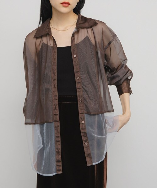 KBF（ケイビーエフ）の「チュールレイヤードシャツ（シャツ/ブラウス・レディース・GRYck×GRY/PINK×GRAY/BRN×BLUE/BRNck×BEG・one）」の15枚目の写真