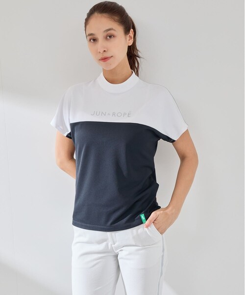 ROPE'(ロペ)の「【UV CARE】【吸水速乾】【ストレッチ】バイカラーモックプルオーバー(Tシャツ/カットソー・レディース・ブラック/ホワイト系・L/M/S)」の9枚目の写真