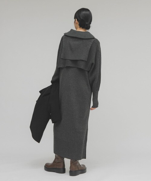 KBF（ケイビーエフ）の「ハーフZIPレイヤードニットワンピース（ワンピース・レディース・BEIGE/CHARCOAL・One）」の8枚目の写真