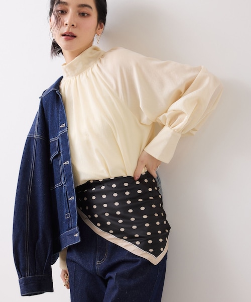 VIS(ビス)の「ドット柄スカーフ 70×70cm(バンダナ/スカーフ・レディース・ブラック系/ホワイト系・F)」の10枚目の写真