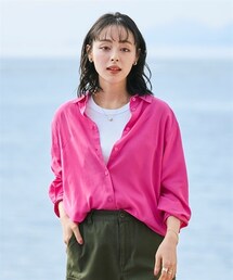 nissen | 大きいサイズ 肌ざわりさらり　リネン混シンプル長袖シャツ(シャツ/ブラウス)