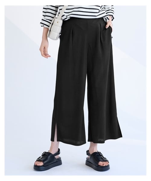 nissen（ニッセン）の「美ラクRUタッチワイドパンツ（ゆったりヒップ）（接触冷感・UVカット）＜大きいサイズ有＞（パンツ・レディース・エメラルドグリーン/黒/パープル/チャコールグレー/ブルー/チョコレートブラウン/タンジェリンオレンジ・L/LL/3L/4L/5L/6L/8L/10L/M/S）」の22枚目の写真