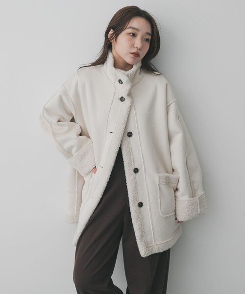 SENSE OF PLACE by URBAN RESEARCH(センスオブプレイスバイアーバンリサーチ)の「フェイクムートンスタンドジャケット(ムートンコート・レディース・BROWN/CHARCOAL/IVORY・One)」の7枚目の写真