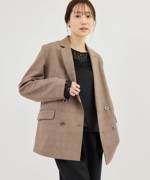 ROPE' PICNIC(ロペピクニック)の「メランジドビーチェックジャケット/セットアップ対応・防シワ・接触冷感(テーラードジャケット・レディース・ダークブラウン/ベージュ・F)」の14枚目の写真