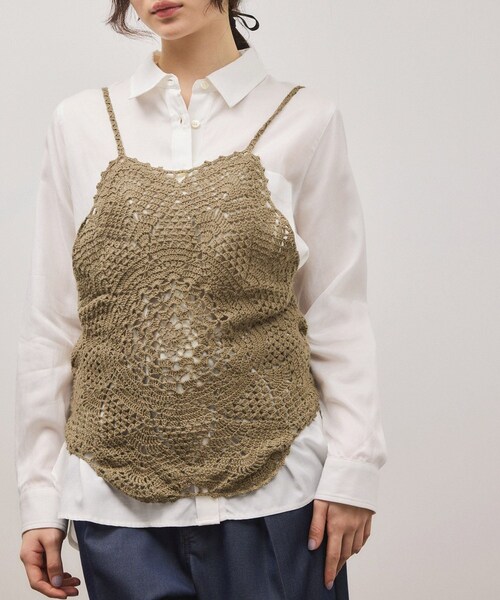 ADAM ET ROPE'（アダムエロペ）の「クロシェニットビスチェ（キャミソール・レディース・ホワイト/カーキ系・F）」の10枚目の写真