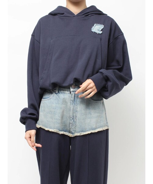 EVRIS（エヴリス）の「デニムワンポイントバルーンショートフーディ【セットアップ着用可能】（パーカー・レディース・グレー/ブラック/ネイビー・F）」の12枚目の写真