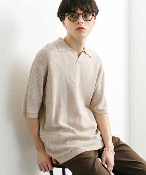 SENSE OF PLACE by URBAN RESEARCH(センスオブプレイスバイアーバンリサーチ)の「『ユニセックス』『洗濯可』ミックススキッパーニット(ニット/セーター・メンズ・L.BEIGE/OLIVE/RED・M/L)」の8枚目の写真