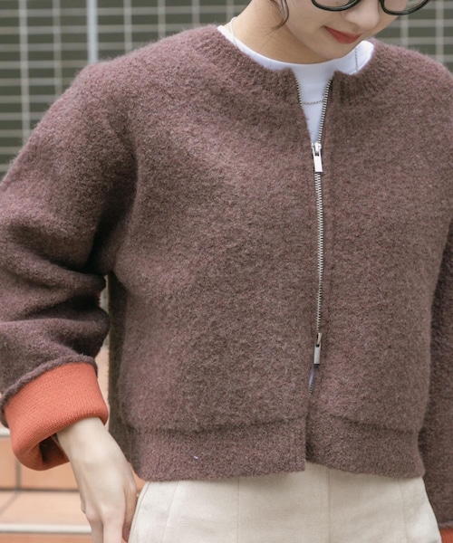 ITEMS URBANRESEARCH（アイテムズ アーバンリサーチ）の「ブークレジップショートカーディガン（カーディガン/ボレロ・レディース・GRY/BRN/RED・Free）」の4枚目の写真