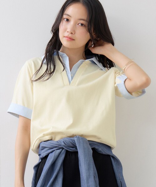 VIS(ビス)の「ICE BEAUTY ドッキング衿ハーフスリーブプルオーバー/UVケア・接触冷感・汗染み防止(Tシャツ/カットソー・レディース・チャコール/ライトグレー/オフホワイト・F)」の20枚目の写真