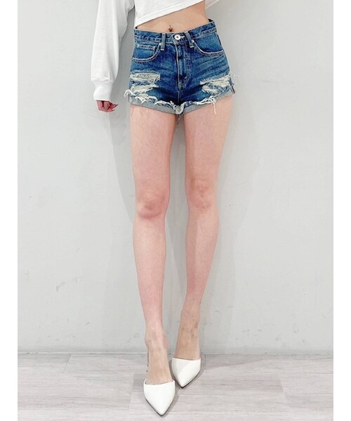 GYDA（ジェイダ）の「J/Wダメージデニムショートパンツ（その他パンツ・レディース・アイスブルー/ブルー/インディゴ・L/S/XS/M）」の6枚目の写真