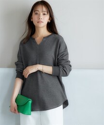 nissen | ワッフル素材キーネックトップス(UVカット)<大きいサイズ有>(Tシャツ/カットソー)