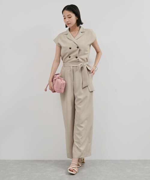 VIS（ビス）の「エアタン加工リラックスロンパース（サロペット/オーバーオール・レディース・ブラック/ベージュ系・F）」の6枚目の写真