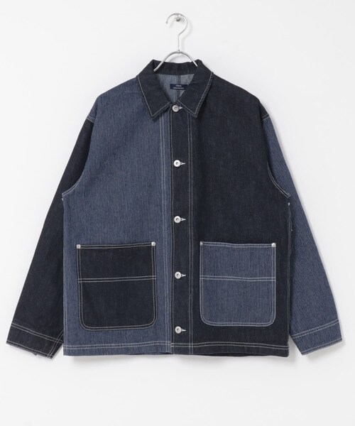 ITEMS URBANRESEARCH（アイテムズ アーバンリサーチ）の「ヒッコリー×デニム切替ワークジャケット（デニムジャケット・メンズ・BLK/NVY・M/L）」の17枚目の写真