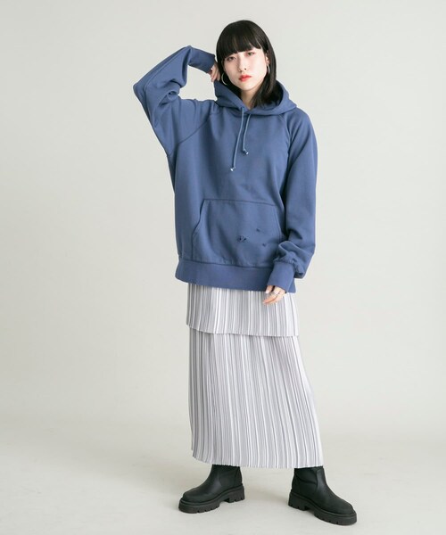 KBF（ケイビーエフ）の「ダメージBIGフーディー（パーカー・レディース・NAVY/TOP GRAY・one）」の20枚目の写真