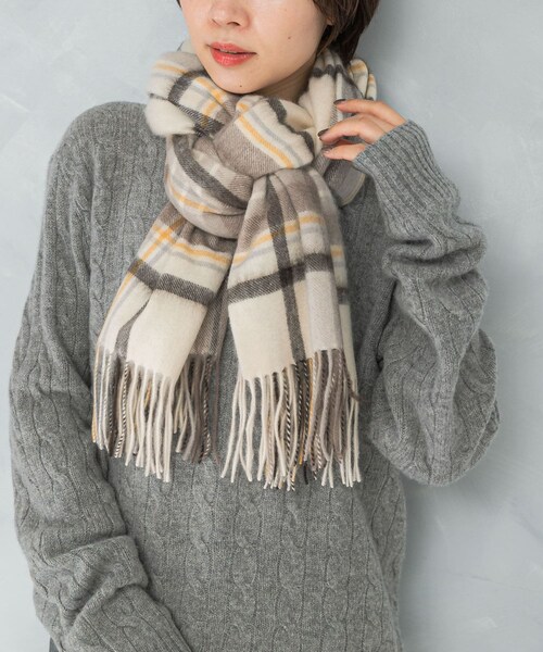 URBAN RESEARCH ROSSO（アーバンリサーチロッソ）の「カシミヤチェックストール（ストール/ショール・レディース・OFF×BROWN/OFF×BLACK・Free）」の3枚目の写真