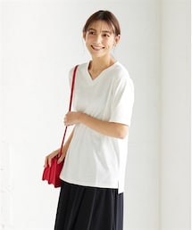 nissen | 大きいサイズ　綿１００％汗染みしにくいＶネック５分袖Ｔシャツ(Tシャツ/カットソー)
