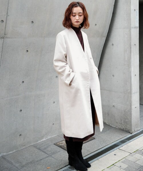 SENSE OF PLACE by URBAN RESEARCH（センスオブプレイスバイアーバンリサーチ）の「ウールビーバーノーカラーコート（ノーカラージャケット・レディース・L.KHAKI/L.GRAY/PURPLE/MOCHA/BLACK・FREE）」の13枚目の写真