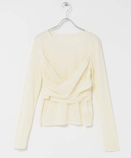 KBF（ケイビーエフ）の「シアーベロアクロスドレープTEE（Tシャツ/カットソー・レディース・IVORY/CHARCOAL・One）」の4枚目の写真