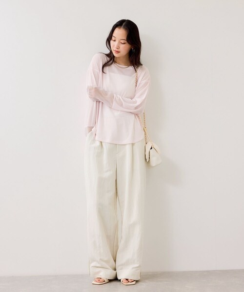 VIS（ビス）の「ラメメッシュスリーブ切り替えシアーロンT（Tシャツ/カットソー・レディース・ブラック/ライトグレー/ホワイト/ピンク・F）」の6枚目の写真