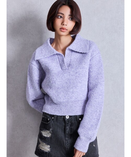 GYDA（ジェイダ）の「skipperニットトップス（ニット/セーター・レディース・グレー/パープル/ミックス/ダークミックス・F）」の4枚目の写真