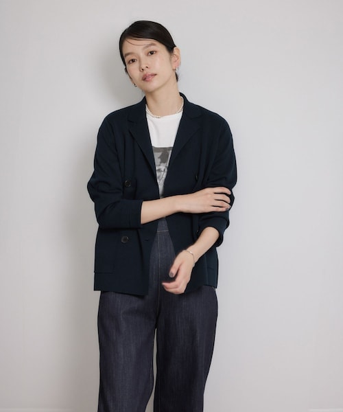 ROPE'（ロペ）の「ミラノリブ ニットダブルジャケット/イージーケア（テーラードジャケット・レディース・ベージュ/ネイビー・36/38）」の10枚目の写真