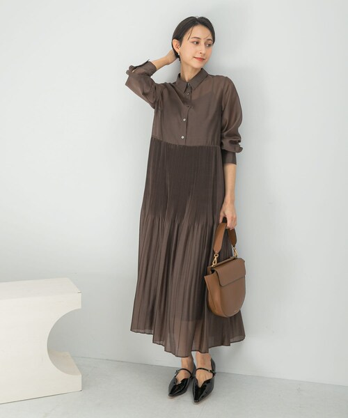 URBAN RESEARCH ROSSO（アーバンリサーチロッソ）の「プリーツロングシャツワンピース（ワンピース・レディース・BLUE/BROWN・Free）」の5枚目の写真