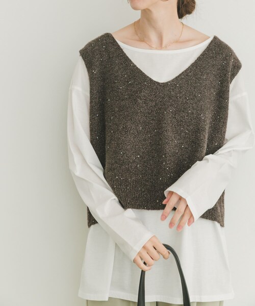 ITEMS URBANRESEARCH(アイテムズ アーバンリサーチ)の「スパンコールVネックニットベスト(ニット/セーター・レディース・BRN/WHT/BLK・FREE)」の21枚目の写真