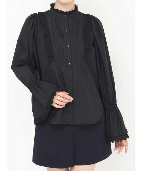 CALNAMUR（カルナムール）の「コットンフリルレースブラウス（シャツ/ブラウス・レディース・ホワイト/ブラック/ミックス・F）」の4枚目の写真
