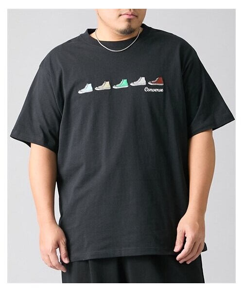 nissen（ニッセン）の「綿100％シューズ刺繍半袖Tシャツ　CONVERSE（コンバース）【大きいサイズ】（Tシャツ/カットソー・メンズ・49ブラック/61ダークブルーグリーン・3L/4L/5L）」の3枚目の写真