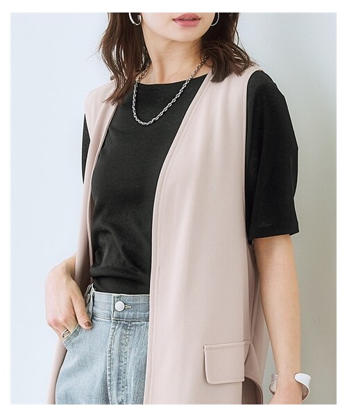 nissen（ニッセン）の「スラブシアー5分袖コンパクトTシャツ＜大きいサイズ有＞（Tシャツ/カットソー・レディース・オフホワイト/ライトベージュ/モカ/ダスティブルー/黒・S/M/L/LL/3L/4L/5L/6L/8L/10L）」の21枚目の写真