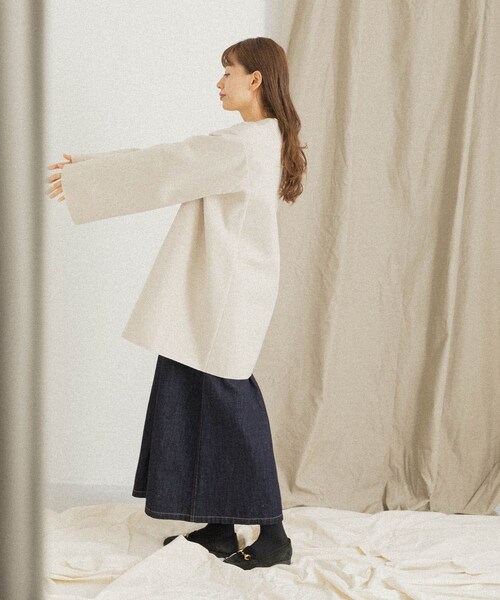 URBAN RESEARCH Sonny Label（アーバンリサーチサニーレーベル）の「ニットメルトンミドルコート（ノーカラージャケット・レディース・GRAY/NAVY/ECRU・FREE）」の10枚目の写真