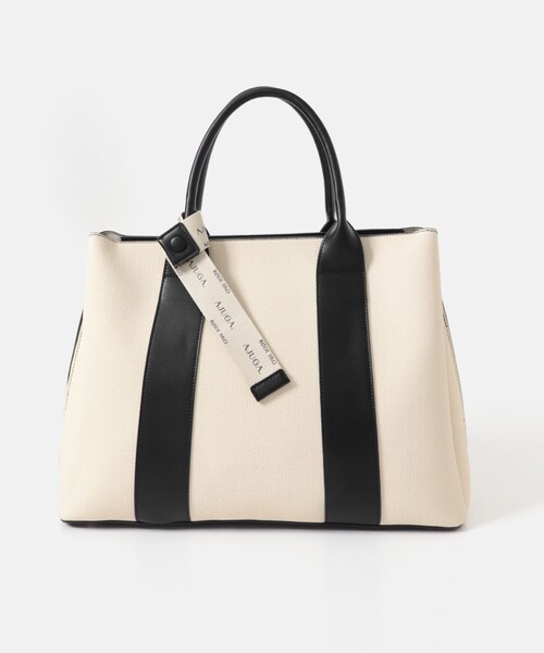 RODE SKO（ロデスコ）の「『別注』AJUGA×RODESKO　ロゴリボン付ビッグトート（トートバッグ・レディース・IVORYxBLK/OFFxCAMEL・One）」の3枚目の写真