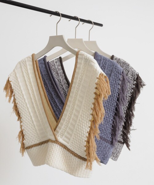 SENSE OF PLACE by URBAN RESEARCH(センスオブプレイスバイアーバンリサーチ)の「フリンジニットベスト(ベスト・レディース・BLU×GRY/IVORY/GRY×WHT・one)」の15枚目の写真