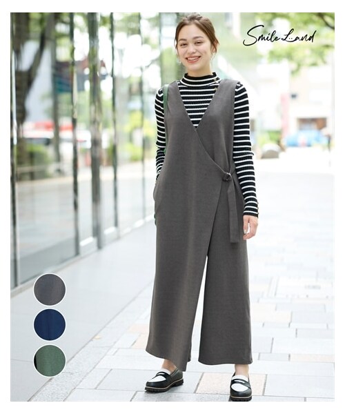 nissen（ニッセン）の「大きいサイズ ウーリッシュフラノラップオールインワン（オールインワン・サロペット・レディース・杢チャコール/ネイビー/カーキ・L/LL/3L/4L/5L/6L/8L/10L）」の5枚目の写真