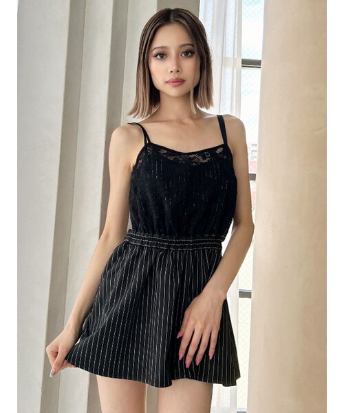 GYDA(ジェイダ)の「レースレイヤードオールインワン(つなぎ/オールインワン・レディース・ブラック/ミックス・F)」の2枚目の写真