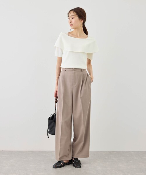 ROPE' PICNIC（ロペピクニック）の「八方映えニット ハーフスリーブケープニットプルオーバー/UVカット・接触冷感・イージーケア（ニット/セーター・レディース・ブラック/オフホワイト/ブラウン/サックス・F）」の20枚目の写真