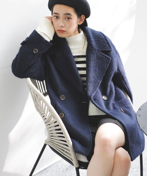 VIS(ビス)の「【WEB限定】シャギーミディ丈Pコート(ピーコート・レディース・ブラウン系/ネイビー・M/S)」の4枚目の写真